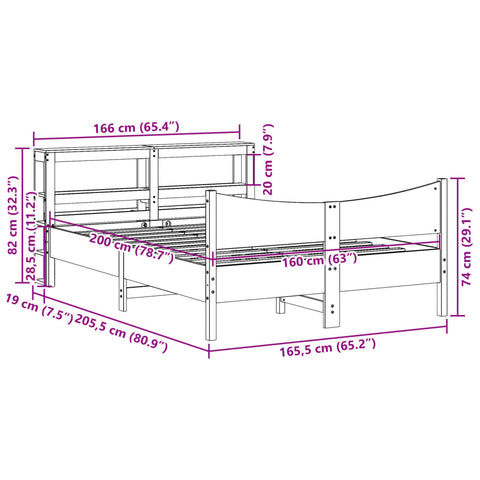 vidaXL Bed Frame with Headboard 160x200 cm Solid Wood Pine