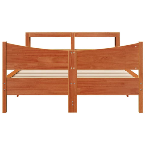 vidaXL Bed Frame with Headboard Wax Brown 150x200 cm King Size Solid Wood Pine