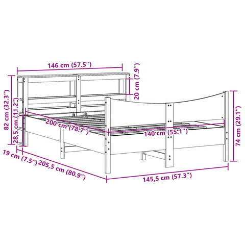 vidaXL Bed Frame with Headboard 140x200 cm Solid Wood Pine
