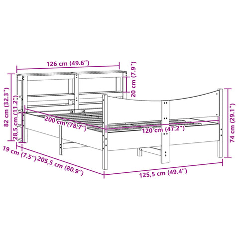 vidaXL Bed Frame with Headboard White 120x200 cm Solid Wood Pine