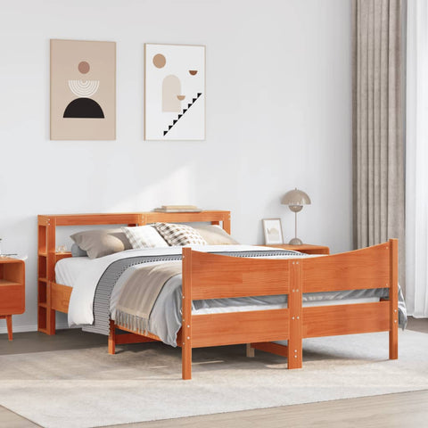 vidaXL Bed Frame with Headboard Wax Brown 140x190 cm Solid Wood Pine