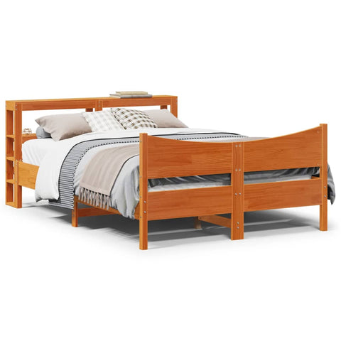 vidaXL Bed Frame with Headboard Wax Brown 140x190 cm Solid Wood Pine