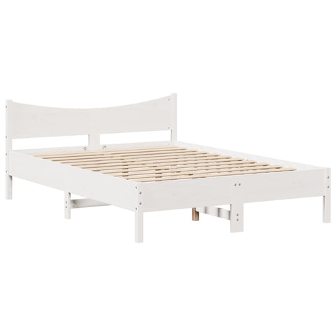 vidaXL Bed Frame with Headboard White 135x190 cm Double Solid Wood Pine