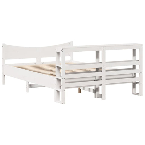 vidaXL Bed Frame with Headboard White 135x190 cm Double Solid Wood Pine