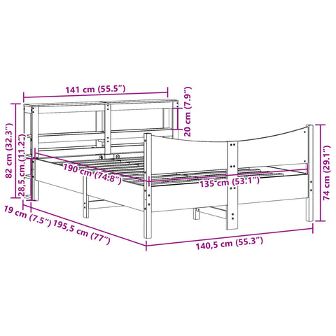 vidaXL Bed Frame with Headboard White 135x190 cm Double Solid Wood Pine