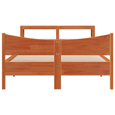 vidaXL Bed Frame with Headboard Wax Brown 135x190 cm Double Solid Wood Pine