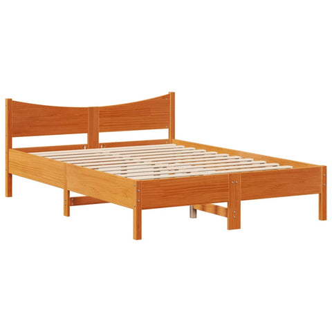vidaXL Bed Frame with Headboard Wax Brown 135x190 cm Double Solid Wood Pine