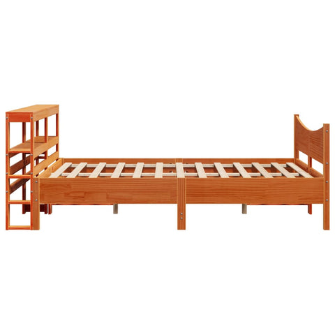 vidaXL Bed Frame with Headboard Wax Brown 135x190 cm Double Solid Wood Pine