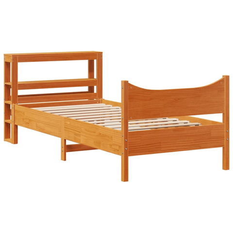 vidaXL Bed Frame with Headboard Wax Brown 75x190 cm Small Single Solid Wood Pine