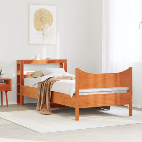 vidaXL Bed Frame with Headboard Wax Brown 75x190 cm Small Single Solid Wood Pine