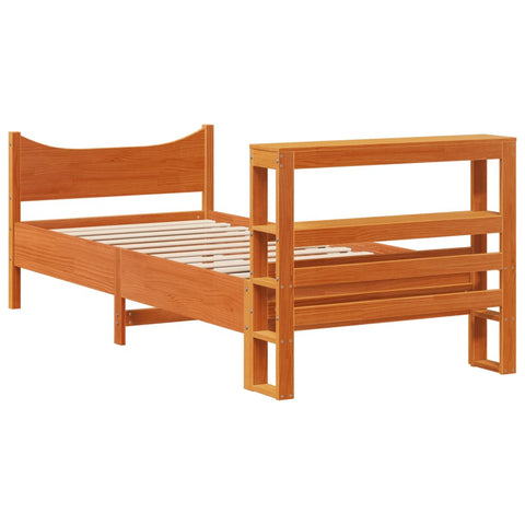 vidaXL Bed Frame with Headboard Wax Brown 75x190 cm Small Single Solid Wood Pine