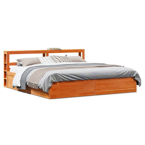 vidaXL Bed Frame with Headboard Wax Brown 200x200 cm Solid Wood Pine