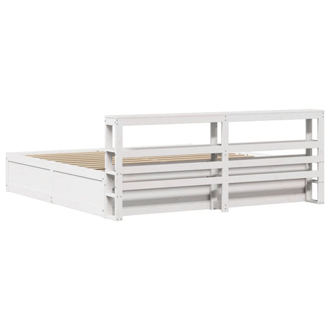 vidaXL Bed Frame with Headboard White 180x200 cm Super King Solid Wood Pine