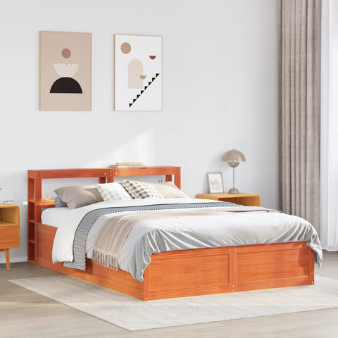 vidaXL Bed Frame with Headboard Wax Brown 140x200 cm Solid Wood Pine