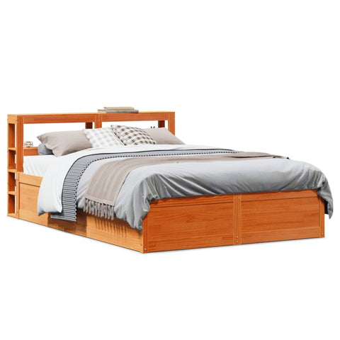 vidaXL Bed Frame with Headboard Wax Brown 140x200 cm Solid Wood Pine