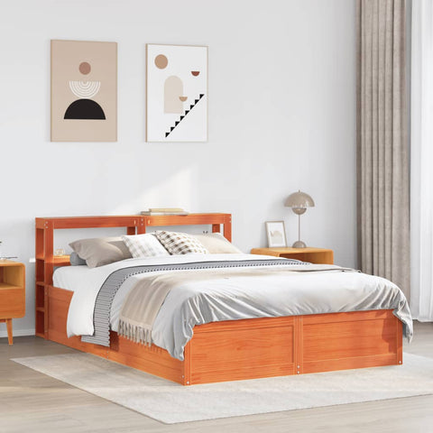 vidaXL Bed Frame with Headboard Wax Brown 120x200 cm Solid Wood Pine