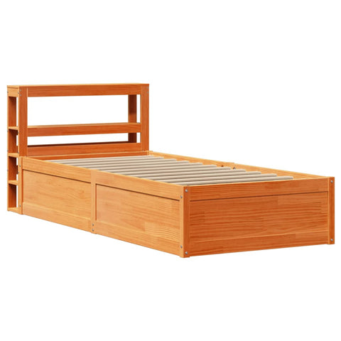 vidaXL Bed Frame with Headboard Wax Brown 90x200 cm Solid Wood Pine
