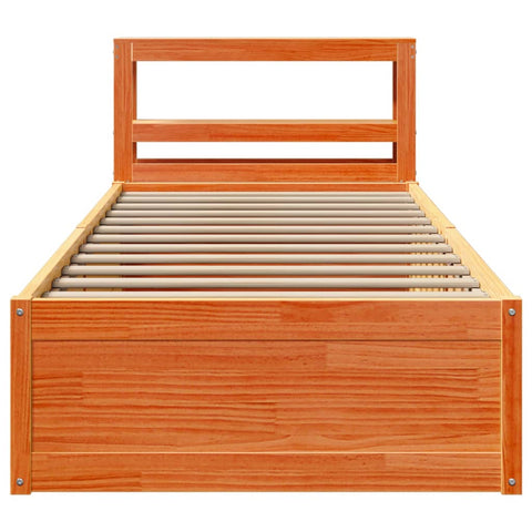 vidaXL Bed Frame with Headboard Wax Brown 90x200 cm Solid Wood Pine