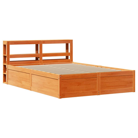 vidaXL Bed Frame with Headboard Wax Brown 135x190 cm Double Solid Wood Pine