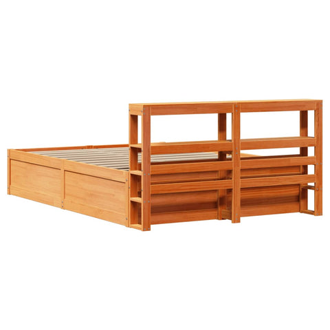 vidaXL Bed Frame with Headboard Wax Brown 135x190 cm Double Solid Wood Pine