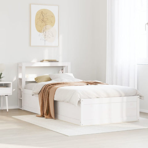 vidaXL Bed Frame with Headboard White 90x190 cm Single Solid Wood Pine