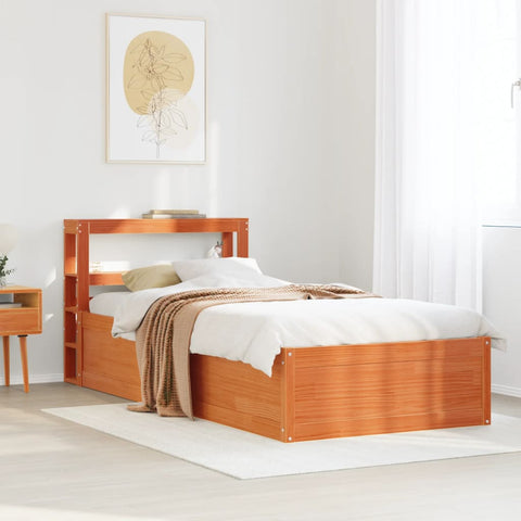 vidaXL Bed Frame with Headboard Wax Brown 90x190 cm Single Solid Wood Pine