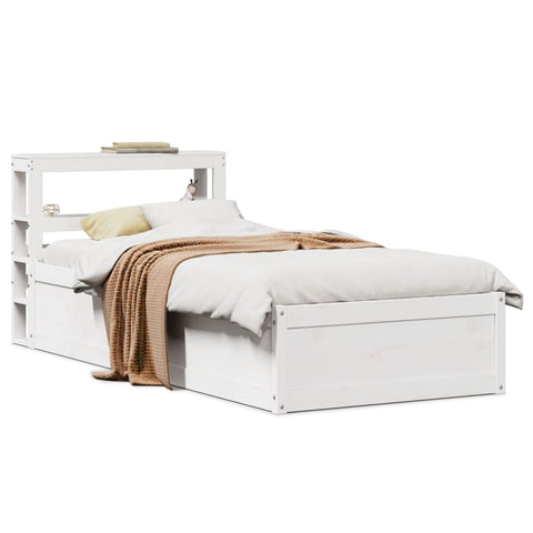 vidaXL Bed Frame with Headboard White 75x190 cm Small Single Solid Wood Pine