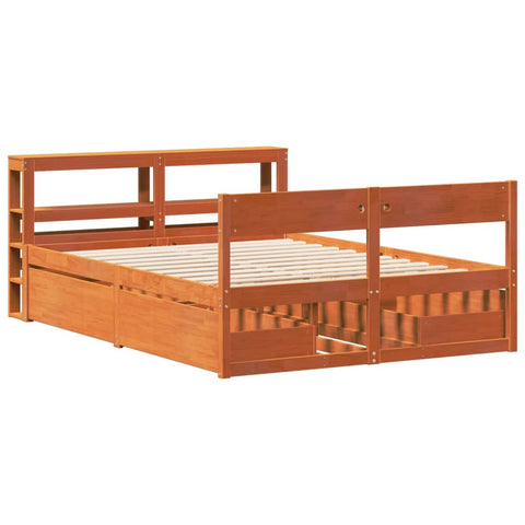 vidaXL Bed Frame without Mattress Wax Brown 135x190 cm Double Solid Wood Pine