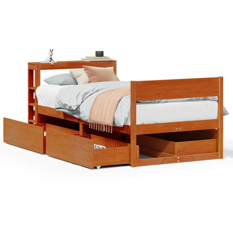 vidaXL Bed Frame without Mattress Wax Brown 75x190 cm Small Single Solid Wood Pine