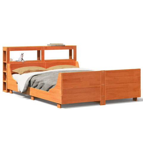 vidaXL Bed Frame without Mattress Wax Brown 135x190 cm Double Solid Wood Pine