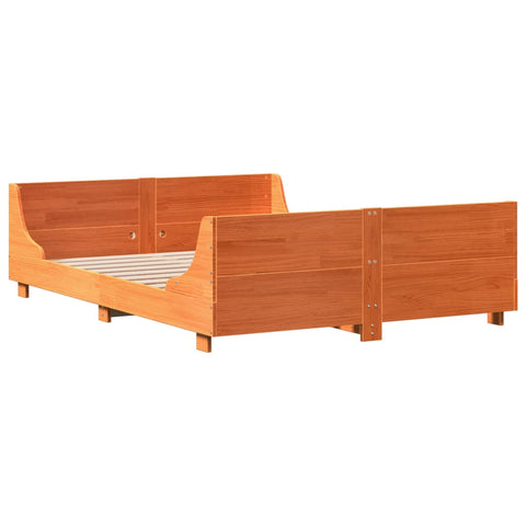 vidaXL Bed Frame without Mattress Wax Brown 135x190 cm Double Solid Wood Pine