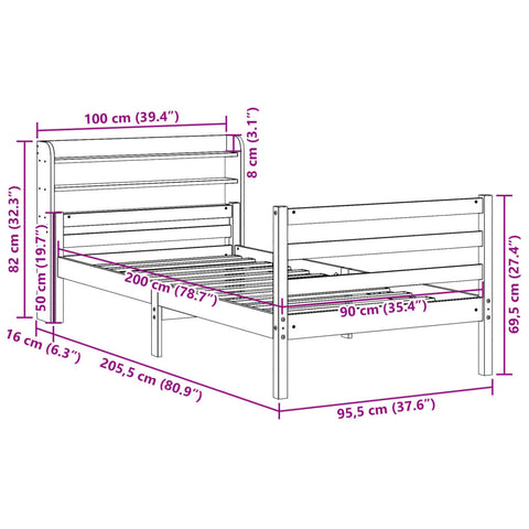 vidaXL Bed Frame with Headboard without Mattress 90x200 cm