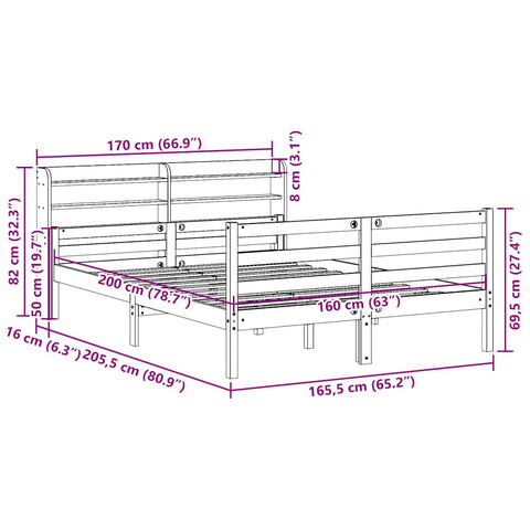 vidaXL Bed Frame with Headboard without Mattress 160x200 cm
