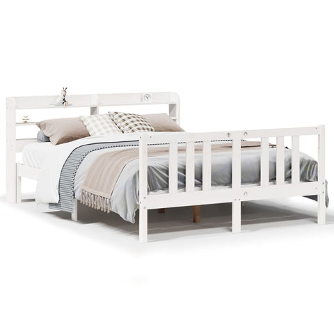 vidaXL Bed Frame with Headboard without Mattress White 140x200 cm