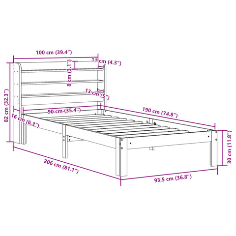 vidaXL Bed Frame with Headboard without Mattress White 90x190 cm Single