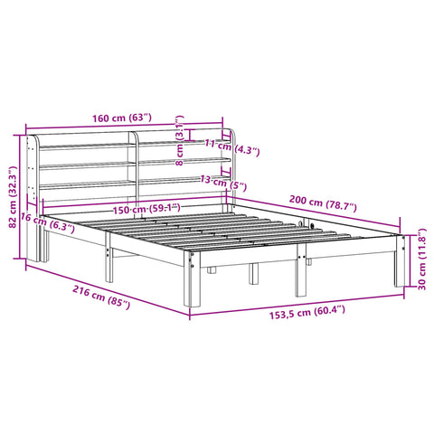 vidaXL Bed Frame with Headboard without Mattress White 150x200 cm King Size