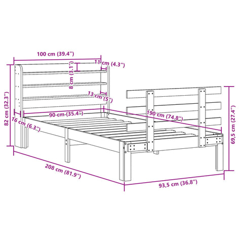 vidaXL Bed Frame with Headboard without Mattress 90x190 cm Single