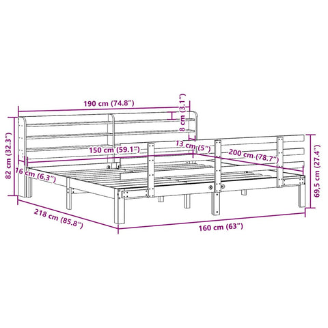 vidaXL Bed Frame with Headboard without Mattress Wax Brown 150x200 cm King Size
