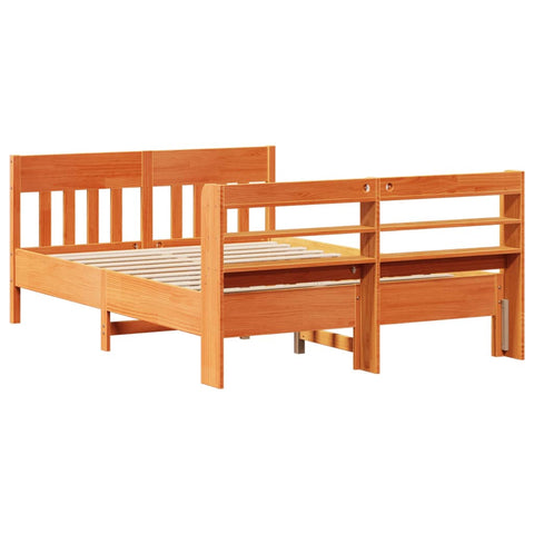vidaXL Bed Frame without Mattress Wax Brown 135x190 cm Double Solid Wood Pine