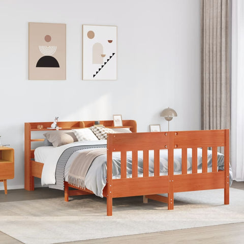 vidaXL Bed Frame without Mattress Wax Brown 135x190 cm Double Solid Wood Pine