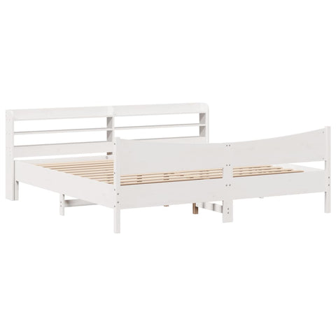 vidaXL Bed Frame with Headboard White 180x200 cm Super King Solid Wood Pine