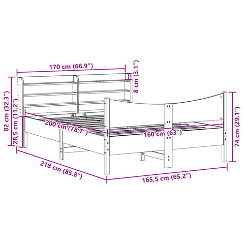 vidaXL Bed Frame with Headboard White 160x200 cm Solid Wood Pine
