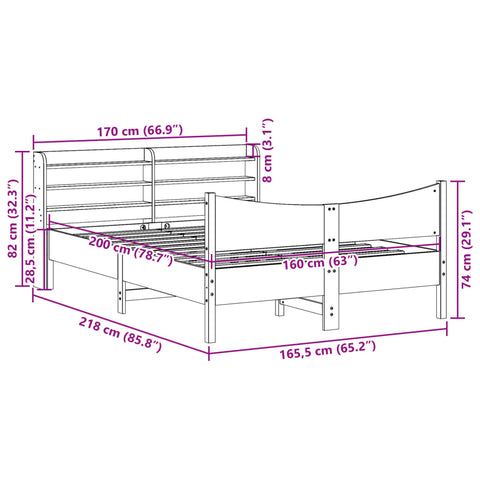 vidaXL Bed Frame with Headboard Wax Brown 160x200 cm Solid Wood Pine
