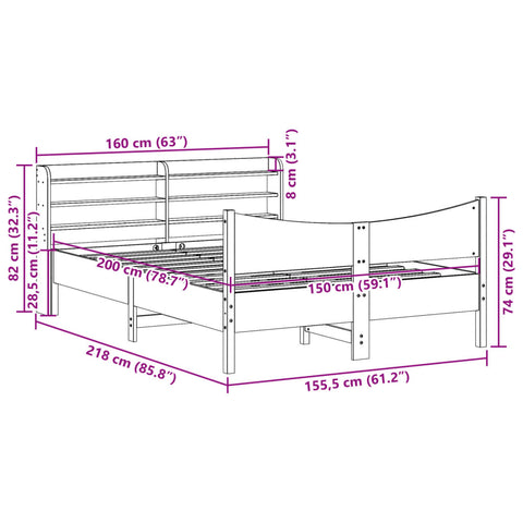 vidaXL Bed Frame with Headboard White 150x200 cm King Size Solid Wood Pine