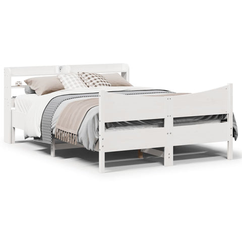 vidaXL Bed Frame with Headboard White 150x200 cm King Size Solid Wood Pine