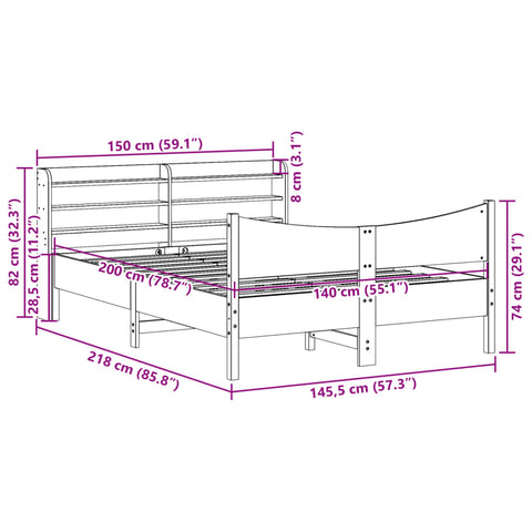 vidaXL Bed Frame with Headboard Wax Brown 140x200 cm Solid Wood Pine