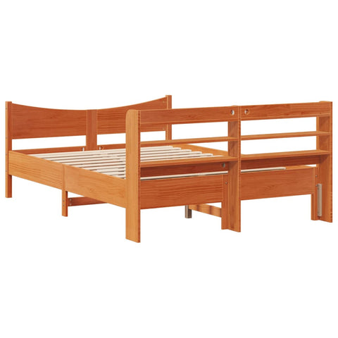 vidaXL Bed Frame with Headboard Wax Brown 140x190 cm Solid Wood Pine