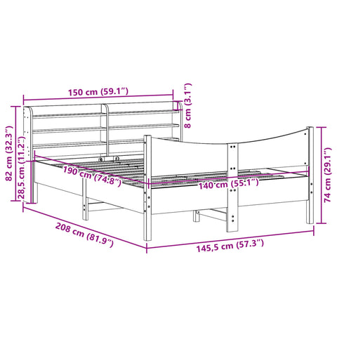 vidaXL Bed Frame with Headboard Wax Brown 140x190 cm Solid Wood Pine
