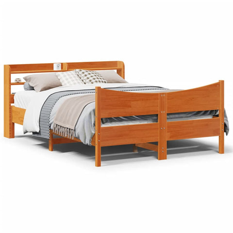 vidaXL Bed Frame with Headboard Wax Brown 140x190 cm Solid Wood Pine