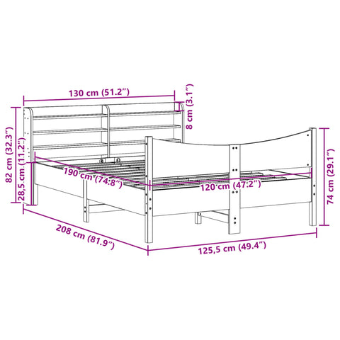 vidaXL Bed Frame with Headboard Wax Brown 120x190 cm Small Double Solid Wood Pine